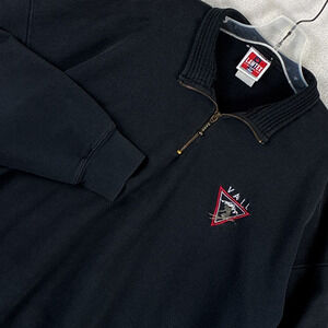 VTG Vail Ski Resort 1/4 Zip Pullover Sweater Mens XL Black Preppy Embroidered